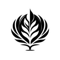 Symmetrical Black and White Botanical Depicting a Stylized Leafy Orb on a Simple Stem, Modern and Minimalist Design. vector