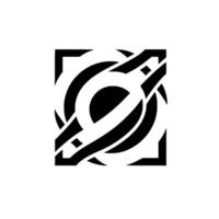 Geometric Black and White Abstract Composition A square frame containing layered circular and linear elements creating a dynamic and balanced design. vector