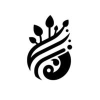 Elegant Black and White Abstract Design A stylized botanical motif, featuring leaves and swirling elements, set against a pristine white backdrop. vector