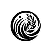 Elegant Black and White Circular Featuring Organic Elements, Evoking Growth and Harmony, with a Leafy Branch and Swirling Design. vector