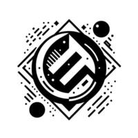 Geometric Monochrome Logo A circular, stylized letter T within a diamond and circle, accented by lines and dots, representing technology. vector