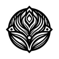 Intricate Black and White Circular Mandala with Eyelike Motifs, Featuring Feathered, Floral, and Geometric Patterns on a White Background, Evoking a Sense of Balance. vector