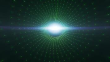 Green futuristic grid tunnel pattern converging to a bright focal point, symbolizing video