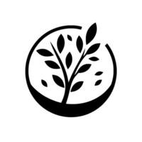 Stylized Black Tree in a Circle with a CrescentShaped Opening, against a White Background, Emphasizing Simplicity and Nature. vector
