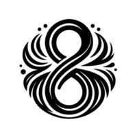 Ornamental Infinity Symbol with Flourishes A symmetrical black and white featuring an elegant infinity symbol intertwined with stylized, curved lines and decorative accents. vector