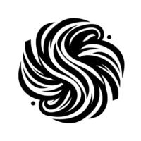 Abstract black and white swirling featuring interconnected, flowing lines, creating a sense of movement and depth, with two subtle floating dots. vector
