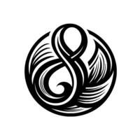 Intricate Black and White Ampersand Enclosed within a Circular Frame, Representing Connection and Unity. vector