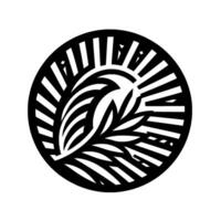 Geometric Black and White Emblem A stylized leaf within a circle with radiating lines, creating a modern, artistic composition. vector