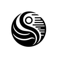 Abstract black and white yinyanginspired design, illustrating balance and harmony with stylized curves and linear elements. vector