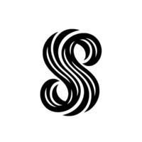 Bold Black Letter S with Flowing Lines and Elegant Curves on a Pristine White Background, Showcasing Typography and Artistry. vector