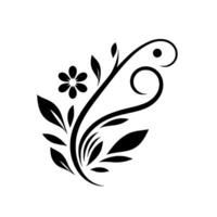 Elegant Black and White Floral Design A stylized depiction of leaves, petals, and swirls, creating a visually balanced, decorative pattern on a plain white background. vector