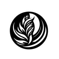 Abstract Black and White Emblem A stylized featherlike within a circular frame, suggesting growth and movement against a stark white backdrop. vector