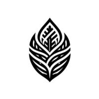 Minimalist Black and White Leaf Design, Geometric Abstract with Parallel Lines and Complex Internal Pattern on White Background. vector