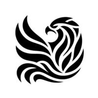 Bold Black and White Emblem of an Eagle in Flight, featuring stylized abstract feather detail, set against a clean white backdrop for maximum impact. vector