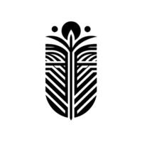 Abstract black and white geometric artwork resembling a stylized feather, with plantlike elements and minimalist on a clean background. vector