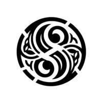 A symmetrical, minimalist circular featuring intertwined, stylized black elements, reminiscent of Celtic knotwork against a pure white background. vector