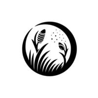 Stylized Black and White Circular Illustration of Reeds and Grasses with Small Dots, Evoking a Natural, Serene, and Modern Aesthetic. vector