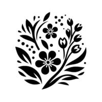 Elegant Black Floral Composition A Circular Arrangement of Stylized Flowers, Buds, and Leaves in Design, Emphasizing Simplicity and Contrast. vector