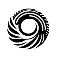 A minimalist black and white circular featuring a stylized wave pattern, and a swirling, eyelike central opening. vector