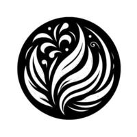 Abstract Floral in Circular Frame A black and white symmetrical composition of stylized petals and organic shapes within a circle. vector
