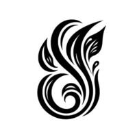 Intricate Black and White Floral Illustration A stylized plant featuring swirling tendrils and leaflike elements against a pristine white backdrop, creating a sense of elegance. vector