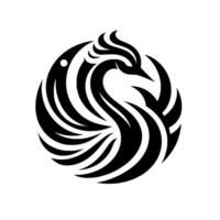 A Stylized, Circular Emblem A Bold, Black Bird on a White Background, Featuring Curved Lines Ornamental Elements. vector