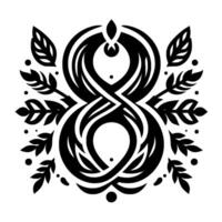 Intricate Black White Geometric with Stylized Infinity Symbol, Interwoven Lines, and Botanical Elements. vector