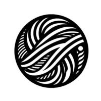 A circular black and white geometric features swirling, interwoven lines creating a dynamic, abstract composition with a sense of movement and depth. vector