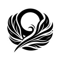 Elegant Black and White Abstract Featuring FeatherLike Elements Enclosing a Circular Shape with a Symmetrical Composition, Suggesting Flight or Grace. vector