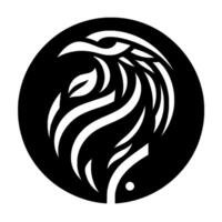 Abstract monochrome design A stylized lions head within a black circle, featuring flowing white and black lines. vector