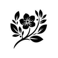 Black and White Minimalist Floral Design A Simplistic Composition of a Flower and Leafy Branches, Isolated on White. vector