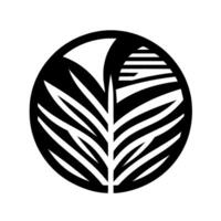 Abstract Black and White Leaf in Circular Frame, Emphasizing Symmetry and Negative Space, Geometric and Minimalist Aesthetic. vector