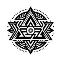 Intricate Black and White Geometric Mandala Featuring Star, Leaf, and Circular Elements vector