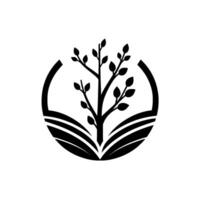 Minimalist Monochrome Logo Tree Silhouette in Circular with Leafy Branches and Arched Accents. vector