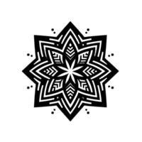 Striking Black and White Geometric Mandala with Pointed Petals, Layered Design, and Dot Accents on White Background vector