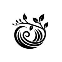 Monochromatic NatureInspired Design A Branch with Leaves Emerging from a Stylized Swirl, Showcasing a Harmonious Blend of Growth and Fluidity. vector