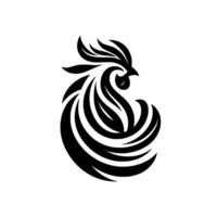 Abstract Black and White Rooster Silhouette A Modern, Minimalist with Flowing Lines on a Clean White Background. vector