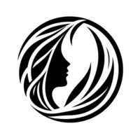 A minimalist featuring a womans silhouette enveloped by stylized, flowing lines, creating a circular design. The image evokes a sense of elegance. vector