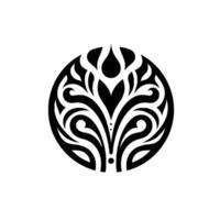 Intricate Black Floral Mandala A Symmetrical with Swirls, Droplets, and Leaflike Elements Contained Within a Circular Frame Against a White Background. vector