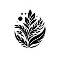 Stylized Black Leaf and Dot in an Oval Shape, Abstract Botanical Composition on a White Background. vector