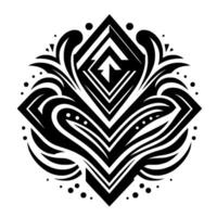 Intricate Black and White Geometric featuring Diamond Shapes, Swirls, and Dot Patterns, with an Arrow Element. vector
