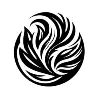 Abstract Black and White Circular with Organic, Flowing Lines Resembling Flames or Feathers, Evoking Movement and Energy. vector