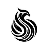 Abstract Black Feathered Crested Bird Design, Evoking Elegance and Movement Against a White Background. vector
