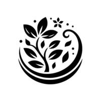 Stylized Black White Featuring a Leafy Tree Within a Circular Swirl, Emphasizing Growth and Natures Elegance, on a Clean White Canvas. vector