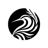 A stylized, black and white featuring a graceful hummingbird within a dark circular frame, integrating nature elements with artistic flair. vector