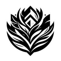 Stylized abstract black and white floral geometric emblem with sharp lines, leaflike forms, and a central diamond shape. vector