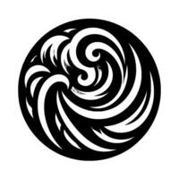 Abstract Black and White Swirling Wave within a Circle, Symbolic of Energy and Motion, with Negative Space Effect. vector
