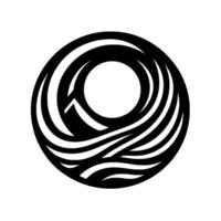 Circular Abstract Design A Bold Black and White Composition Featuring Swirling Lines Encircling a Central White Orb, Evoking Energy and Movement. vector