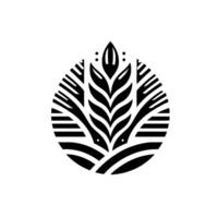 Elegant minimalist black and white of a wheat stalk inside a circle, symbolizing nature and harvest. vector