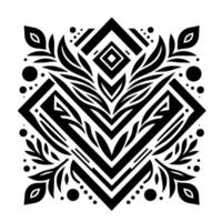 Symmetrical Black and White Geometric Mandala with Leaf and Dot Accents, Forming a Harmonious Abstract on White Background vector
